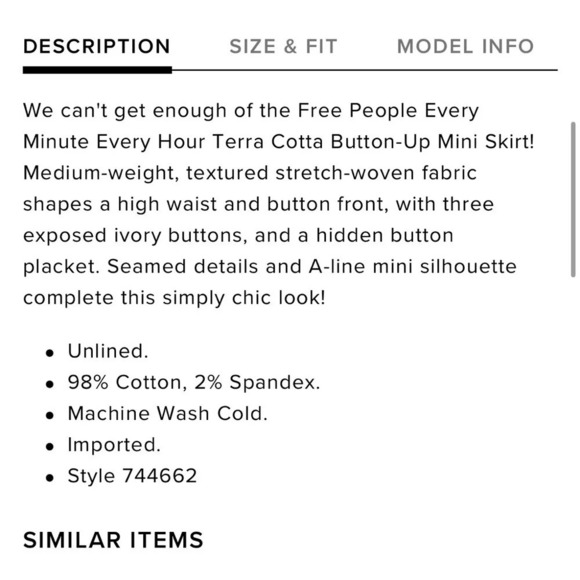 Free People Button Front Cotton Blend Skirt/ Every Minute Every Hour Mini Skirt - Picture 4 of 12